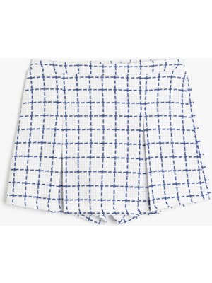 Koton Ekose Desenli Pile Detaylı Tüvit Şort Etek