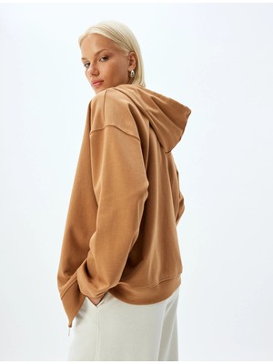 Koton Fermuarlı Kapşonlu Sweatshirt Uzun Kollu Üç Iplik Pamuklu