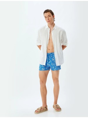 Koton Deniz Şortu Oversize Etnik Baskılı Kısa Beli Bağcıklı