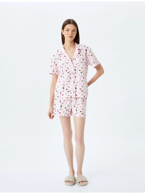 Koton Örme Paris Temalı Kalpli Şortlu Pijama Takımı