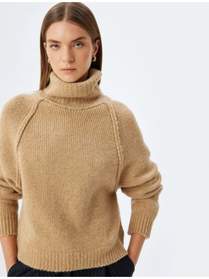 Koton Yün Karışımlı Oversize Örgü Kazak Balıkçı Yaka Uzun Kollu