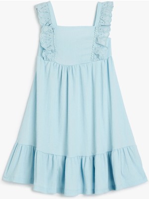 Koton Gipe Detaylı Fırfırlı A Kesim Askılı Midi Elbise