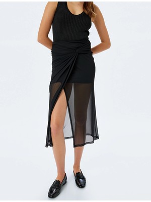 Koton Yarım Astarlı Düğüm Detaylı Tül Midi Etek