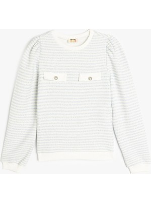 Koton Uzun Kollu Düğme Detaylı Bisiklet Yaka Çizgili Sweatshirt