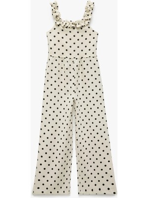 Koton Puantiyeli Kare Yaka Keten Karışımlı Askılı Uzun Tulum