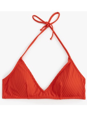 Koton Astarlı V Yaka Boyundan Bağlamalı Dokulu Bikini Üstü