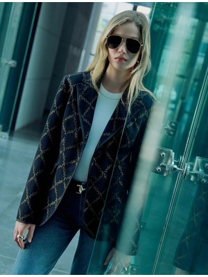 Koton Blazer Ceket Parlak Desenli Kruvaze Düğmeli Cepli