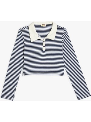 Koton Polo Yaka Tişört Uzun Kollu Düğme Detaylı Pamuklu