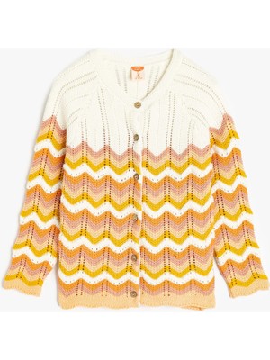 Koton Bisiklet Yaka Uzun Kollu Desenli Triko Hırka