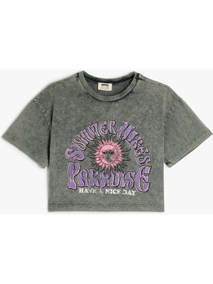 Koton Baskılı Bisiklet Yaka Kısa Kollu Crop Tişört