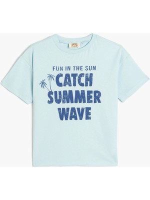 Koton Oversize Tişört Kısa Kollu Bisiklet Yaka Yaz Baskı Detaylı Pamuklu