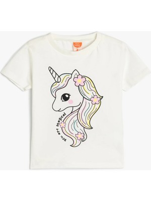 Koton Unicorn Baskılı Tişört Uzun Kollu Bisiklet Yaka Pamuklu