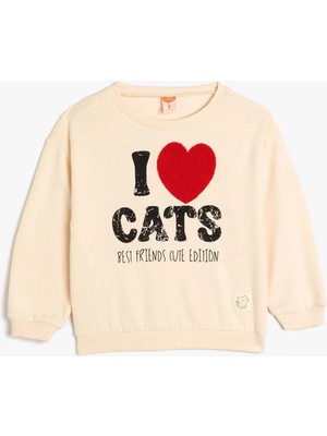 Koton Sweatshirt Uzun Kollu Bisiklet Yaka Baskılı ve Aplike Detaylı Şardonlu