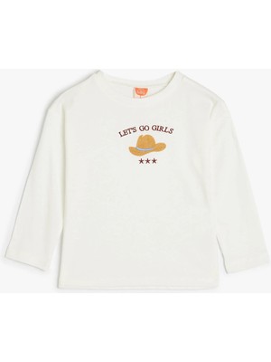 Koton Uzun Kollu T-Shirt Baskı Detaylı Bisiklet Yaka
