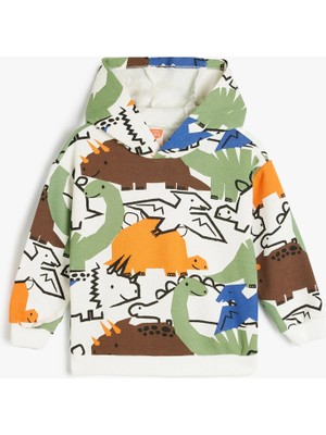 Koton Kapşonlu Dinozorlu Sweatshirt Baskılı Uzun Kollu Şardonlu