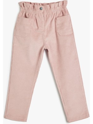Koton Kadife Pantolon Beli Bağlamalı Cepli Fitilli