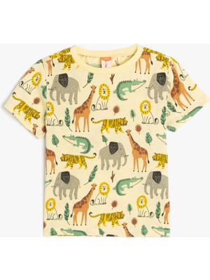 Koton Erkek Çocuklar İçin Hayvanlar Desenli Kısa Kollu Pamuklu Tişört Yaz Stili 12 - 18 Ay