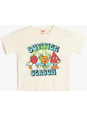 Koton Pamuklu Meyve Baskılı Erkek Çocuk Kısa Kollu Bisiklet Yaka Tişört Örme Kumaş