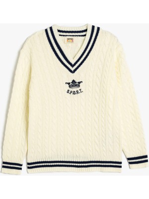 Koton Triko Kazak Örgü Detaylı V Yaka Uzun Kollu