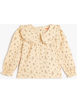 Koton Çiçekli Bebe Yaka Bluz Müslin Kumaş Uzun Kollu Pamuklu