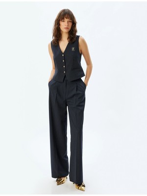 Koton Yüksek Bel Kumaş Pantolon Pile Detaylı Düz Geniş Paça Cepli