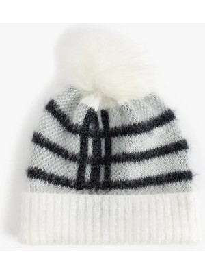 Koton Örgü Bere Ponponlu Renk Bloklu Katlama Detaylı