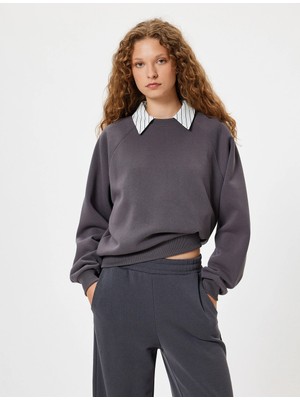 Koton Basic Oversize Sweatshirt Bisiklet Yaka Uzun Kollu Ribanalı Şardonlu
