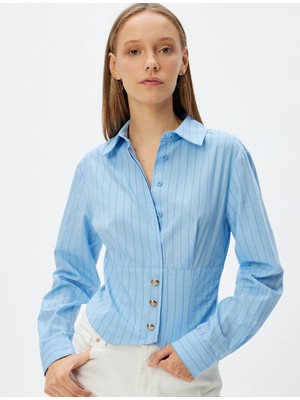 Koton Crop Gömlek Poplin Klasik Yaka Düğmeli Uzun Kollu Slim Fit