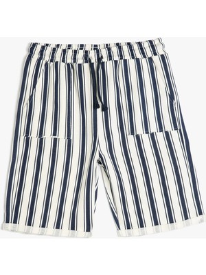 Koton Çizgili Pamuklu Şort Erkek Çocuk Regular Fit Normal Bel Çift Cepli