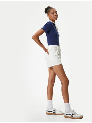 Koton Mini Kot Şort Etek Düğmeli Cepli Rahat Kesim