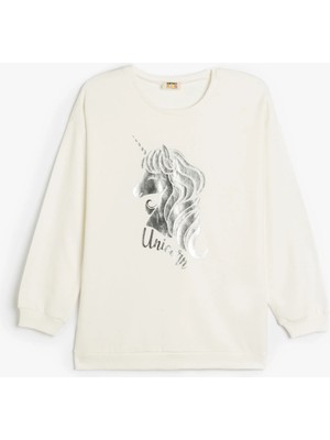 Koton Sweatshirt Unicorn Baskılı Uzun Kollu Bisiklet Yaka Pamuklu