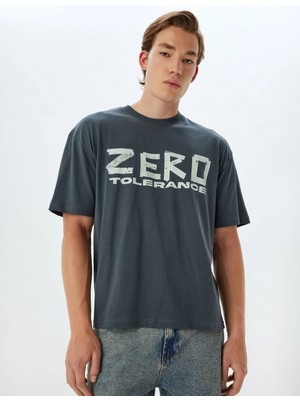 Koton Oversize Tişört Slogan Baskılı Bisiklet Yaka Kısa Kollu Pamuklu