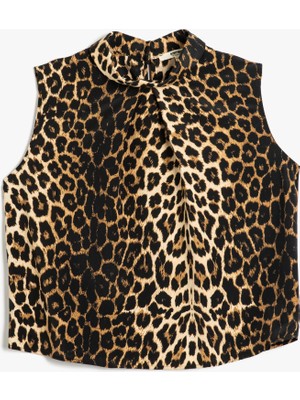 Koton Dik Yaka Kolsuz Leopar Desenli Bluz