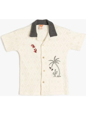 Koton Kısa Kollu Nakış Detaylı Pamuklu Polo Yaka Tişört