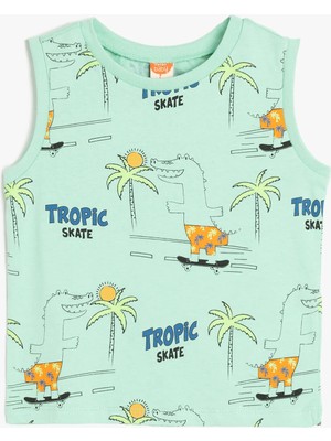 Koton Bisiklet Yaka Pamuklu Palmiye Baskılı Atlet