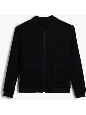 Koton Oversize Ceket Fermuarlı Kapaklı Cep Detaylı Pamuk Karışımlı