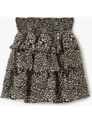 Koton Gipeli Viskon Leopar Desenli Volanlı Mini Şort Etek