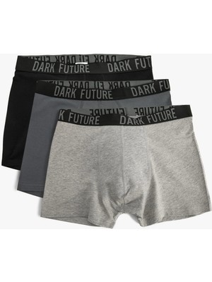 Koton Slogan Baskılı Bel Detaylı Pamuklu 3'lü Boxer Seti