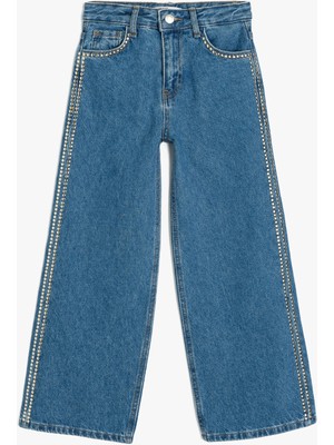 Koton Taş Detaylı Pamuklu Bol Paça Denim Pantolon