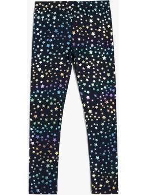 Koton Kız Çocuk Pamuklu Yıldız Desenli Lacivert Tayt Slim Fit Özellikli Beli Lastikli