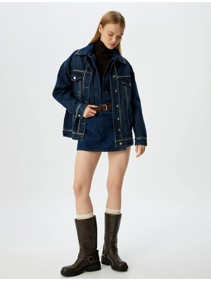 Koton Taşlı Cep Detaylı Klasik Yaka Düğmeli Oversize Kot Ceket