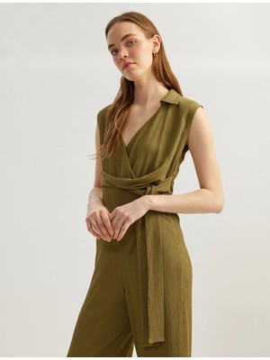 Koton Kruvaze Yaka Bağlama Detaylı Kolsuz Geniş Paça Tulum