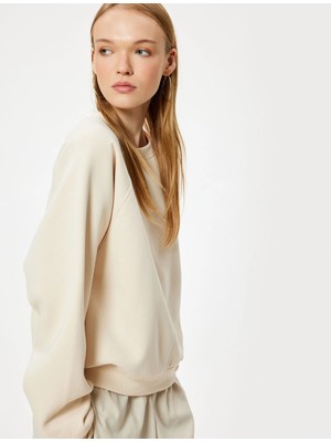 Koton Basic Oversize Sweatshirt Bisiklet Yaka Uzun Kollu Ribanalı Şardonlu