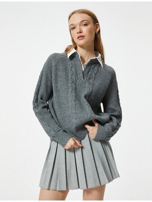 Koton Gömlek Yaka Triko Kazak Örgü Dokulu Uzun Kollu