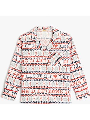 Koton Yılbaşı Desenli Pamuklu Uzun Kollu Pijama Üstü