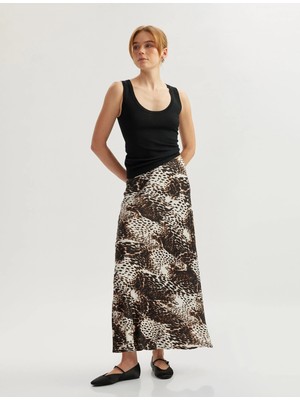 Koton Standart Bel Leopar Desenli Uzun Kloş Saten Etek