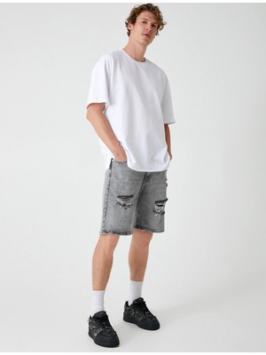 Koton Oversize Kot Şort Bermuda Cepli Yıpratma Detaylı