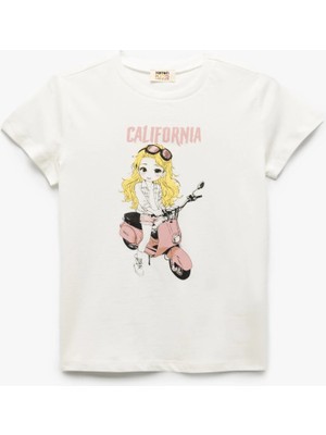 Koton Pamuklu Bisiklet Yaka Baskı Detaylı Kısa Kollu Tişört