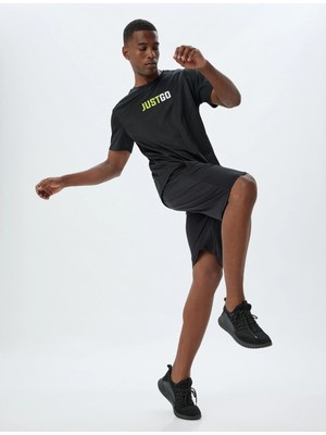 Koton Spor Tişört Slogan Baskılı Kısa Kollu Bisiklet Yaka