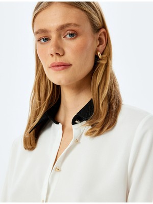 Koton Düğmeli Kontrast Detaylı Klasik Yaka Uzun Kollu Gömlek